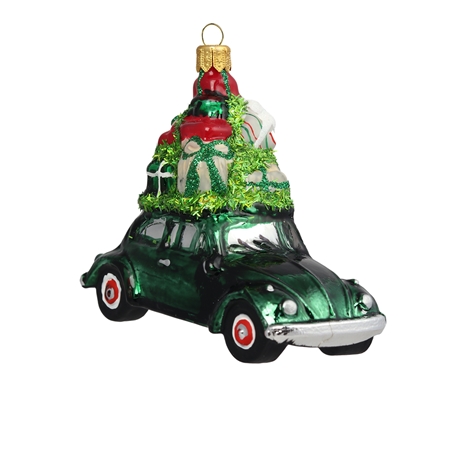 Petite voiture de Noël en verre avec des cadeaux de Glassor